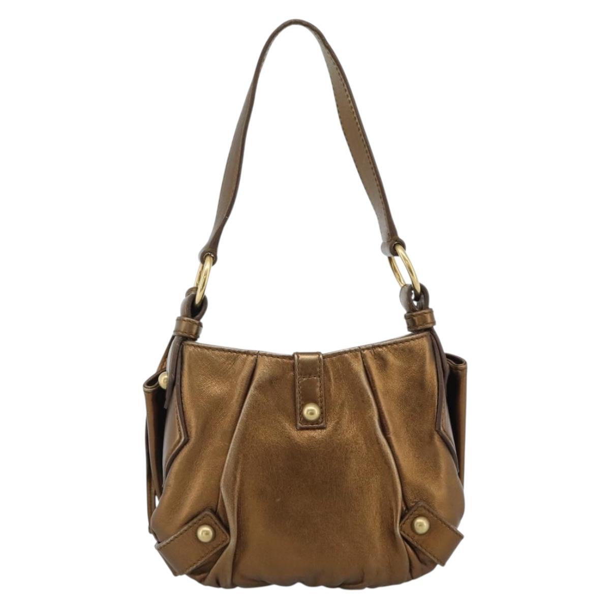 SAINT LAURENT Shoulder Bag Leather Bronze Gold Auth bs35494
