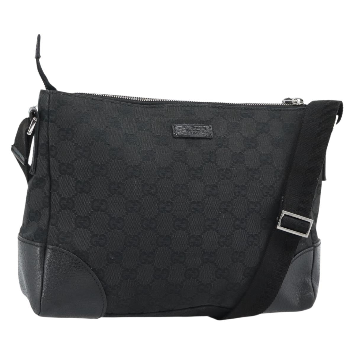 GUCCI GG Canvas Shoulder Bag Black Silver 114273 Auth bs35495