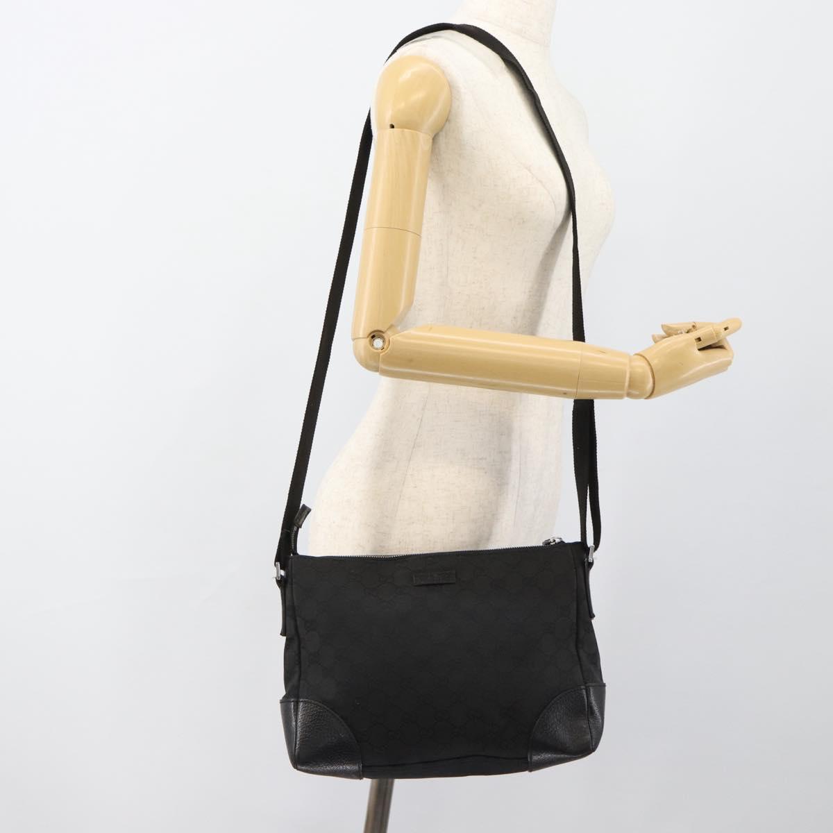 GUCCI GG Canvas Shoulder Bag Black Silver 114273 Auth bs35495