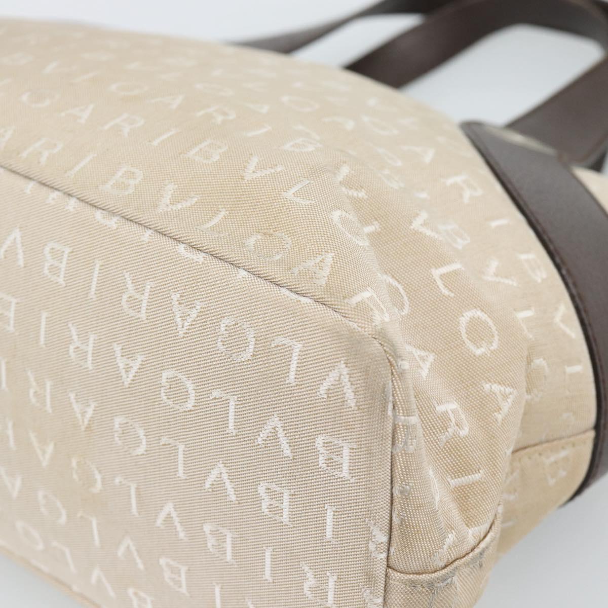 BVLGARI Logo Mania Hand Bag Canvas Beige Silver Auth bs35496
