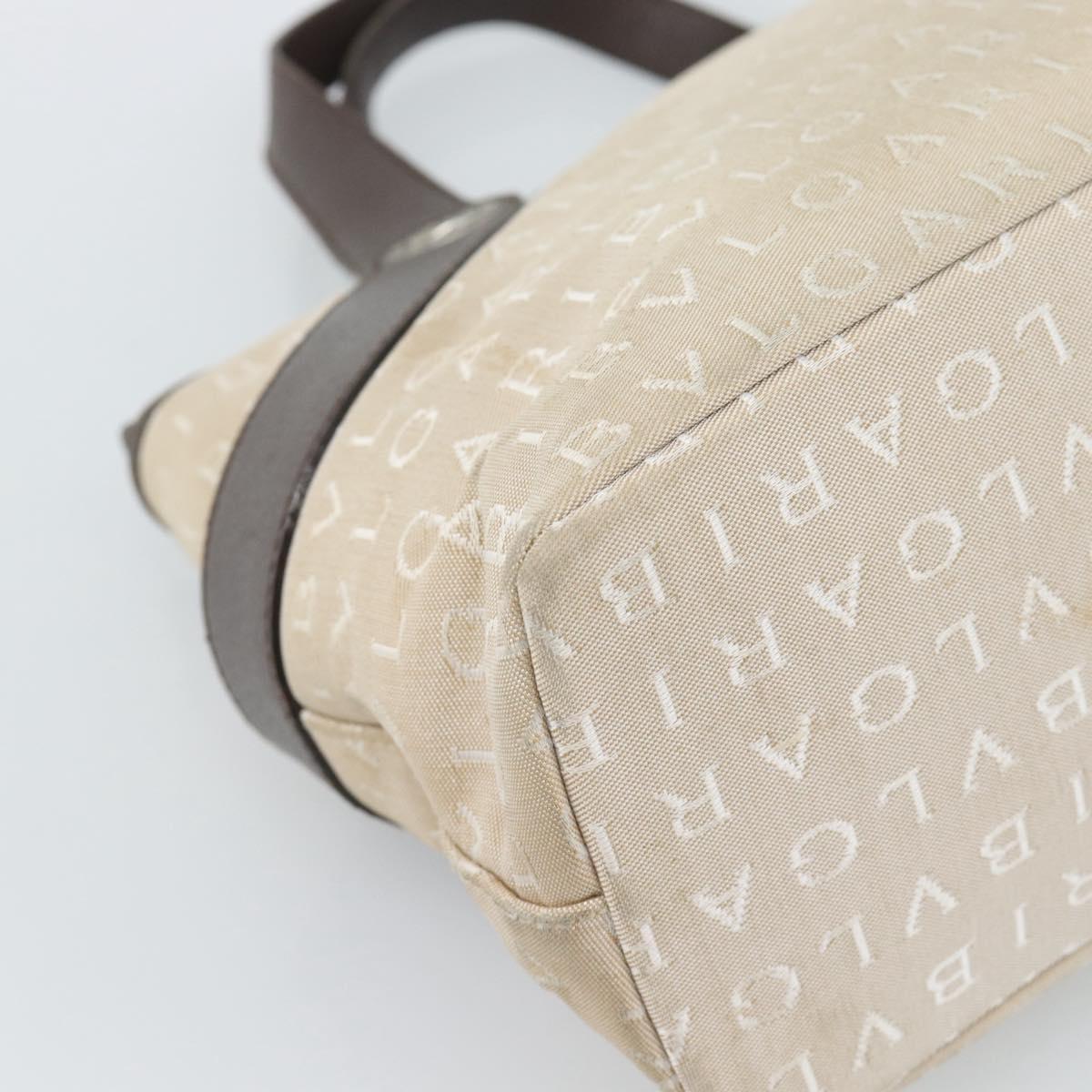 BVLGARI Logo Mania Hand Bag Canvas Beige Silver Auth bs35496