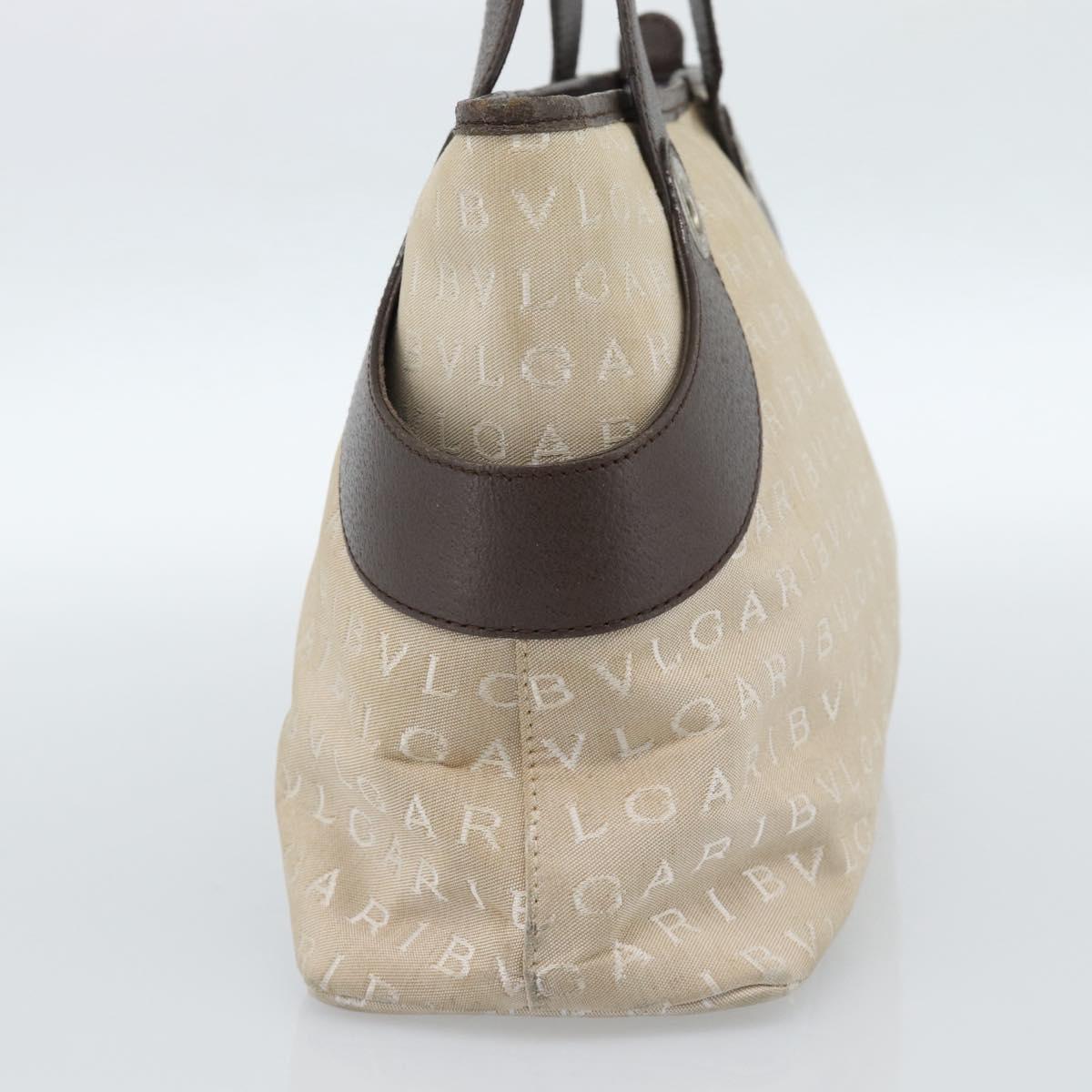 BVLGARI Logo Mania Hand Bag Canvas Beige Silver Auth bs35496