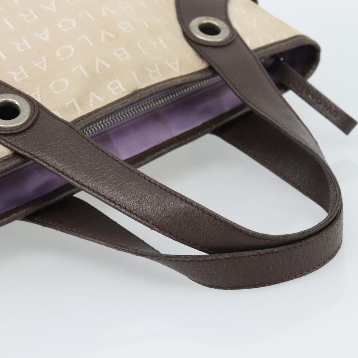 BVLGARI Logo Mania Hand Bag Canvas Beige Silver Auth bs35496