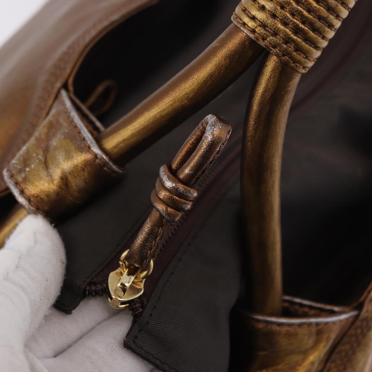 LOEWE Anagram Hand Bag Leather Bronze Gold Auth bs35497
