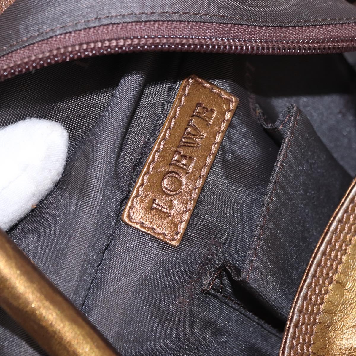LOEWE Anagram Hand Bag Leather Bronze Gold Auth bs35497