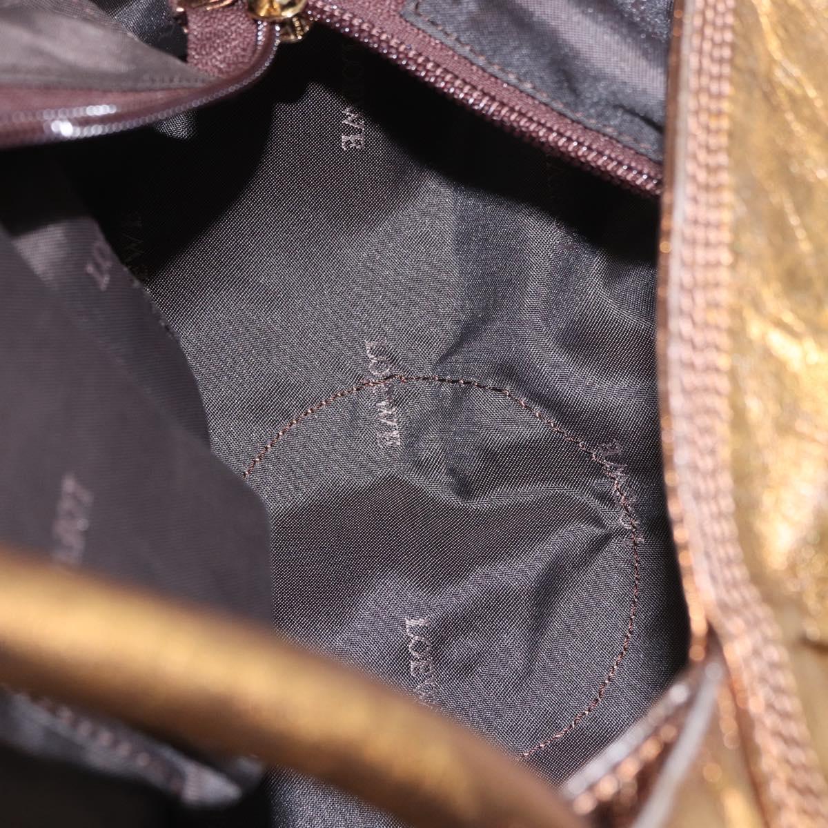 LOEWE Anagram Hand Bag Leather Bronze Gold Auth bs35497