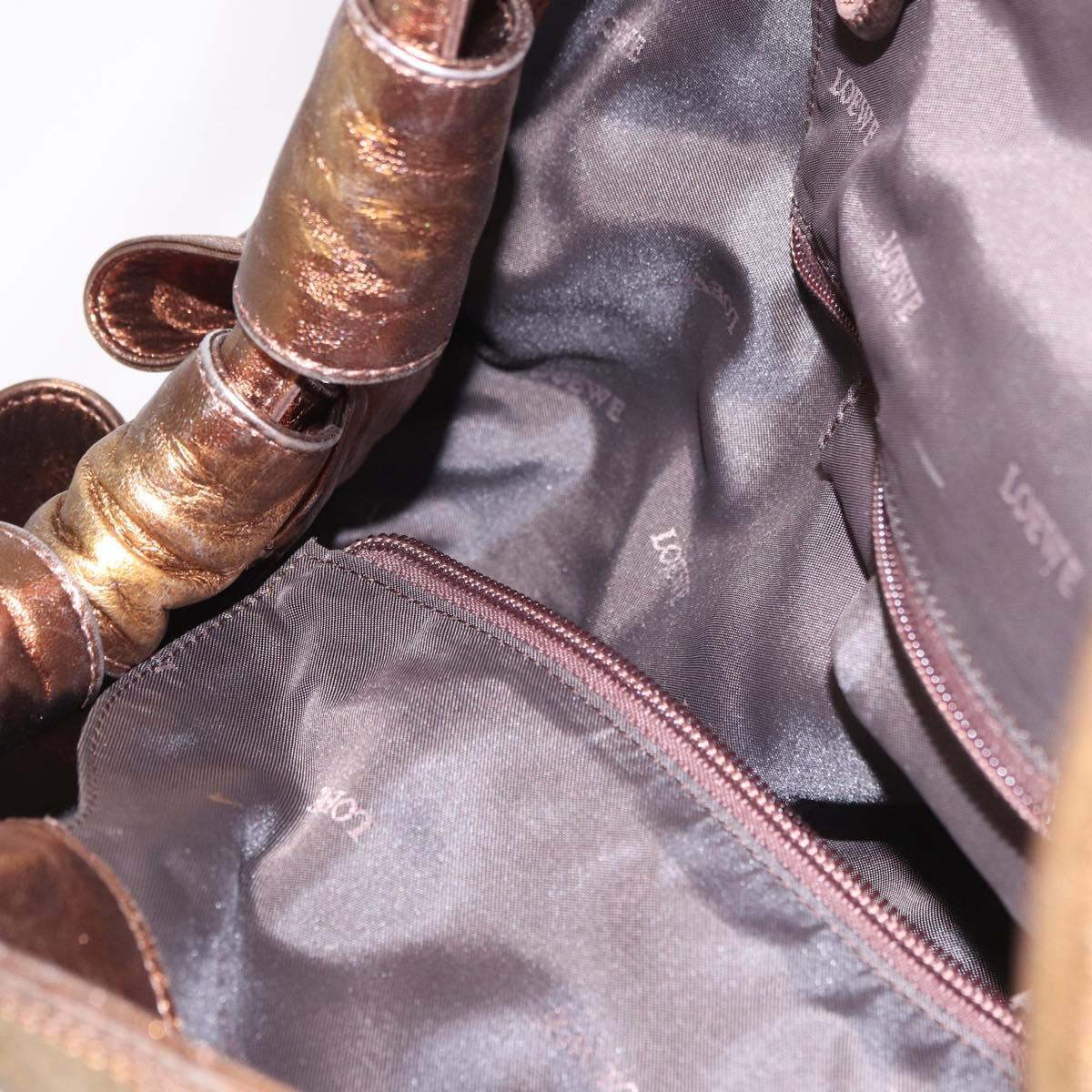 LOEWE Anagram Hand Bag Leather Bronze Gold Auth bs35497
