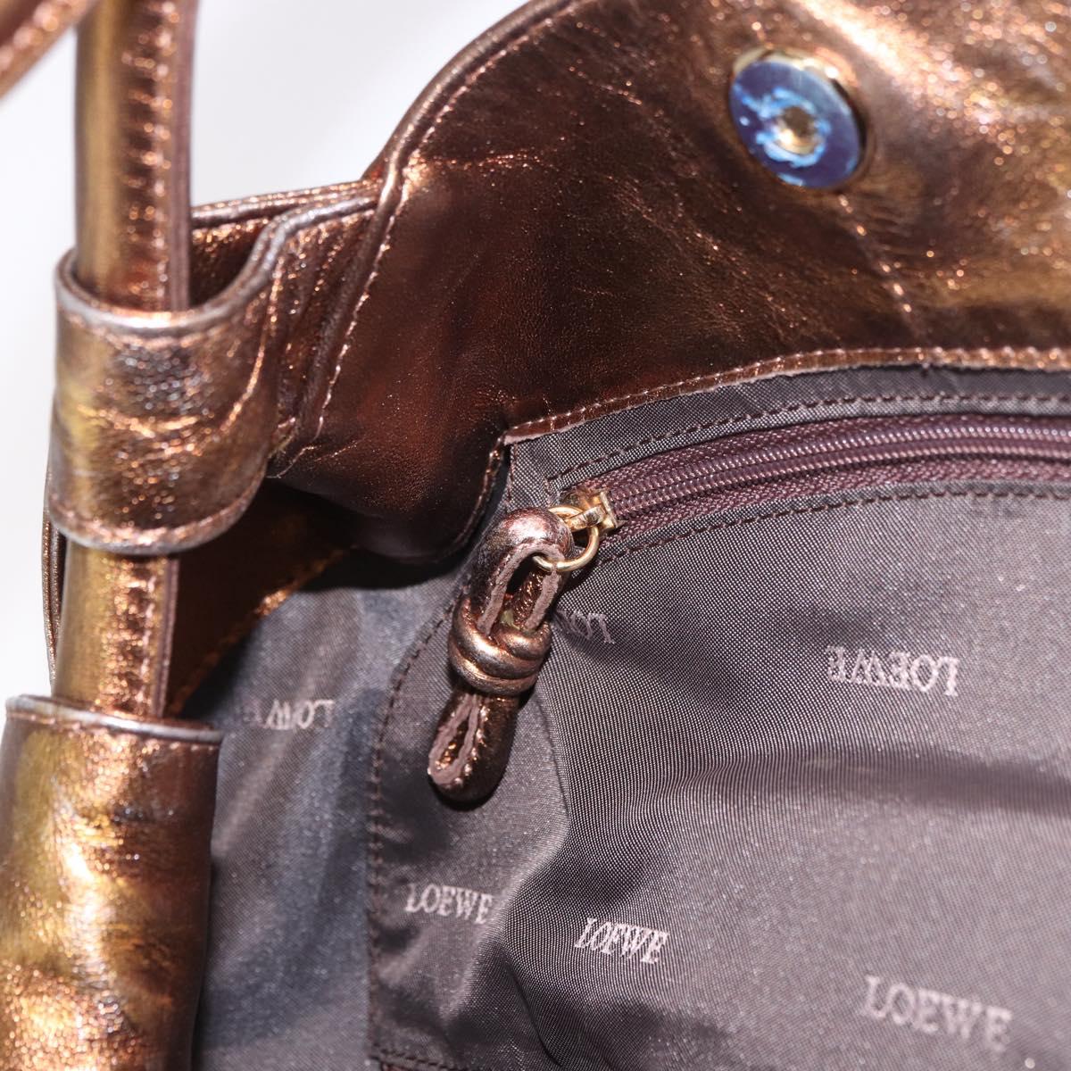 LOEWE Anagram Hand Bag Leather Bronze Gold Auth bs35497