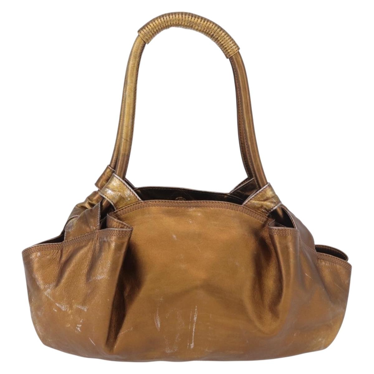 LOEWE Anagram Hand Bag Leather Bronze Gold Auth bs35497