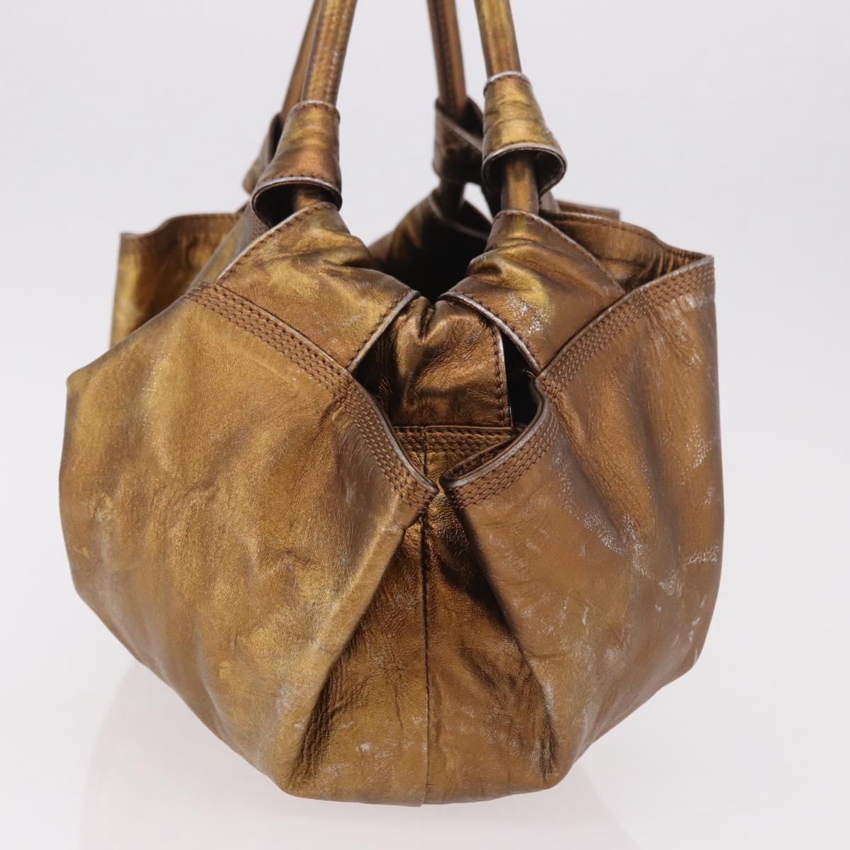 LOEWE Anagram Hand Bag Leather Bronze Gold Auth bs35497