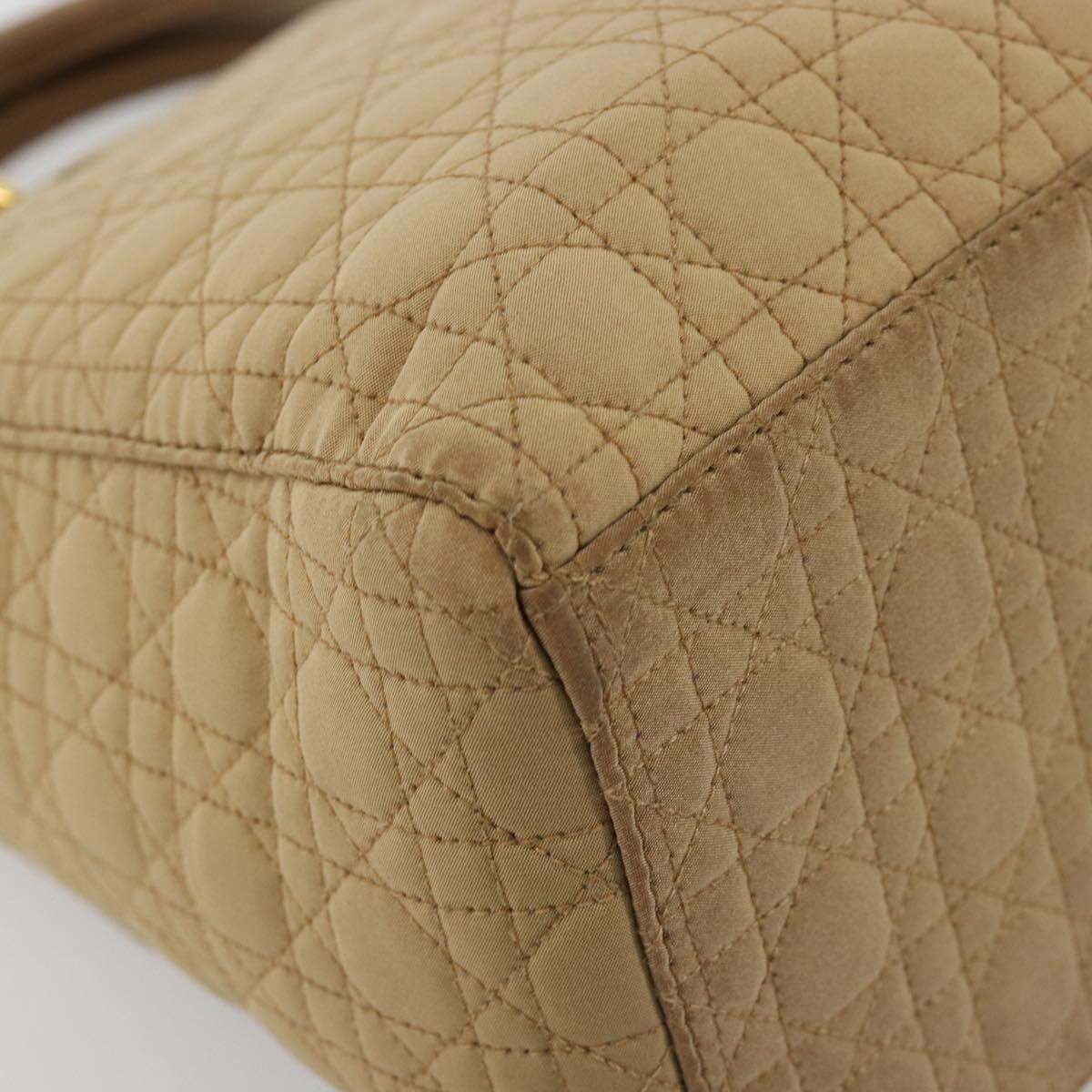 Christian Dior Lady Dior Hand Bag Canvas Beige Gold Auth bs35498