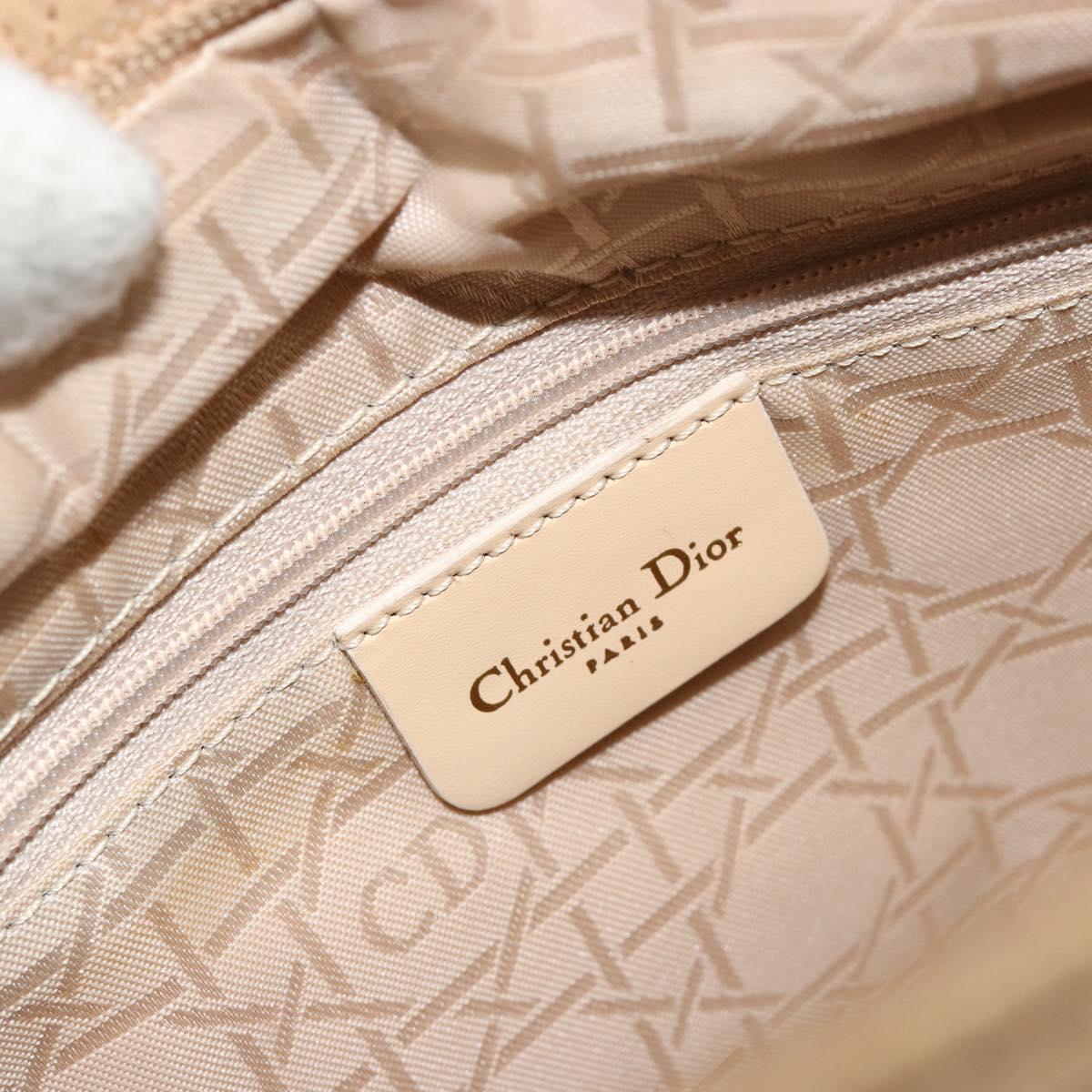 Christian Dior Lady Dior Hand Bag Canvas Beige Gold Auth bs35498