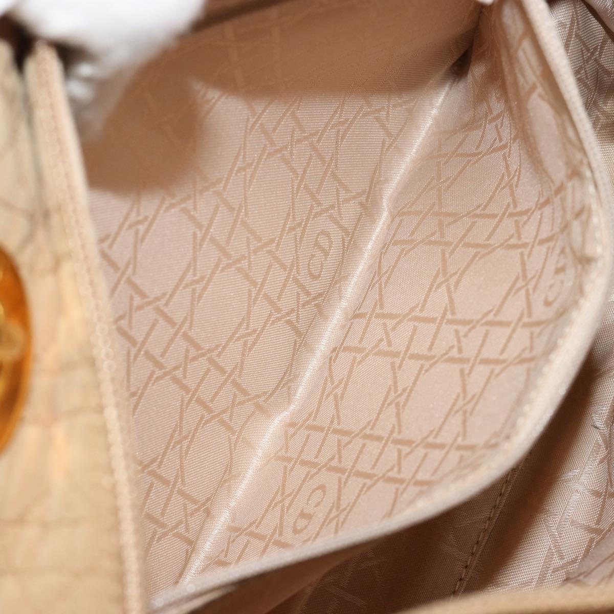 Christian Dior Lady Dior Hand Bag Canvas Beige Gold Auth bs35498