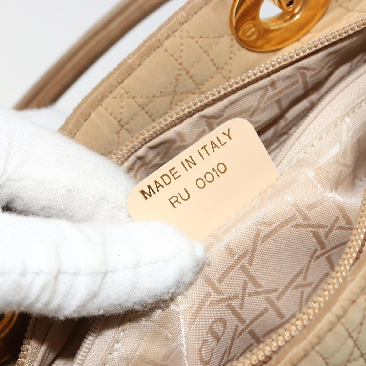 Christian Dior Lady Dior Hand Bag Canvas Beige Gold Auth bs35498