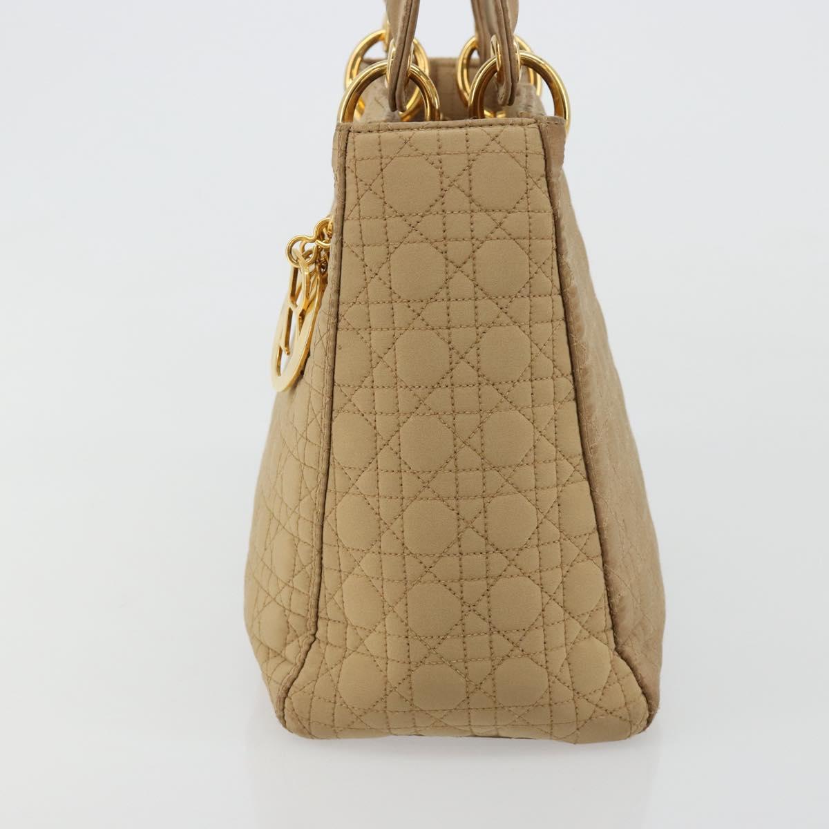 Christian Dior Lady Dior Hand Bag Canvas Beige Gold Auth bs35498