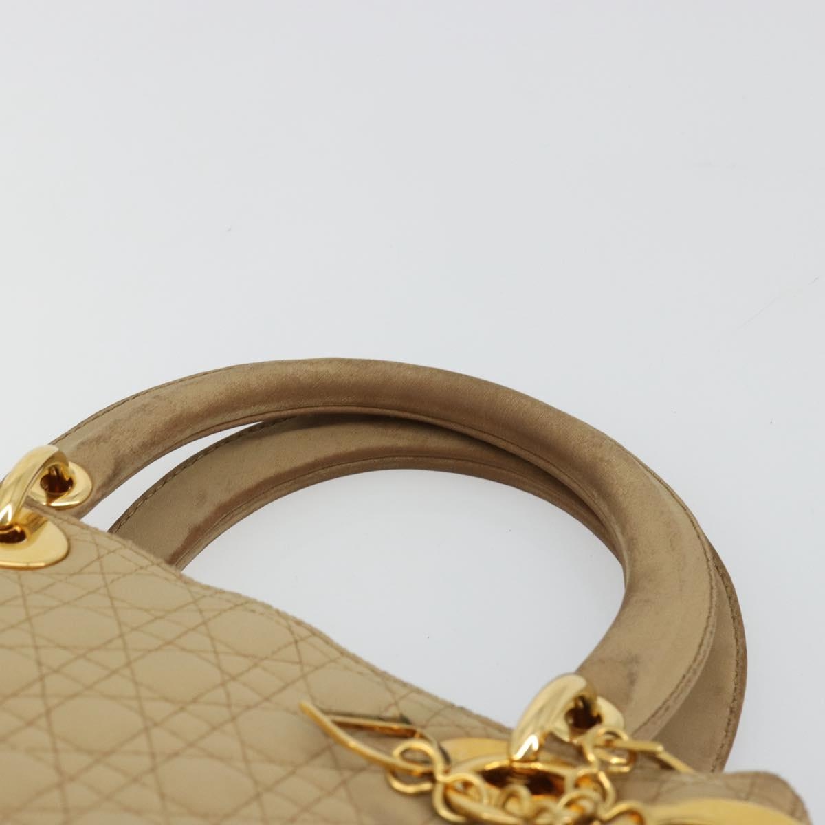 Christian Dior Lady Dior Hand Bag Canvas Beige Gold Auth bs35498