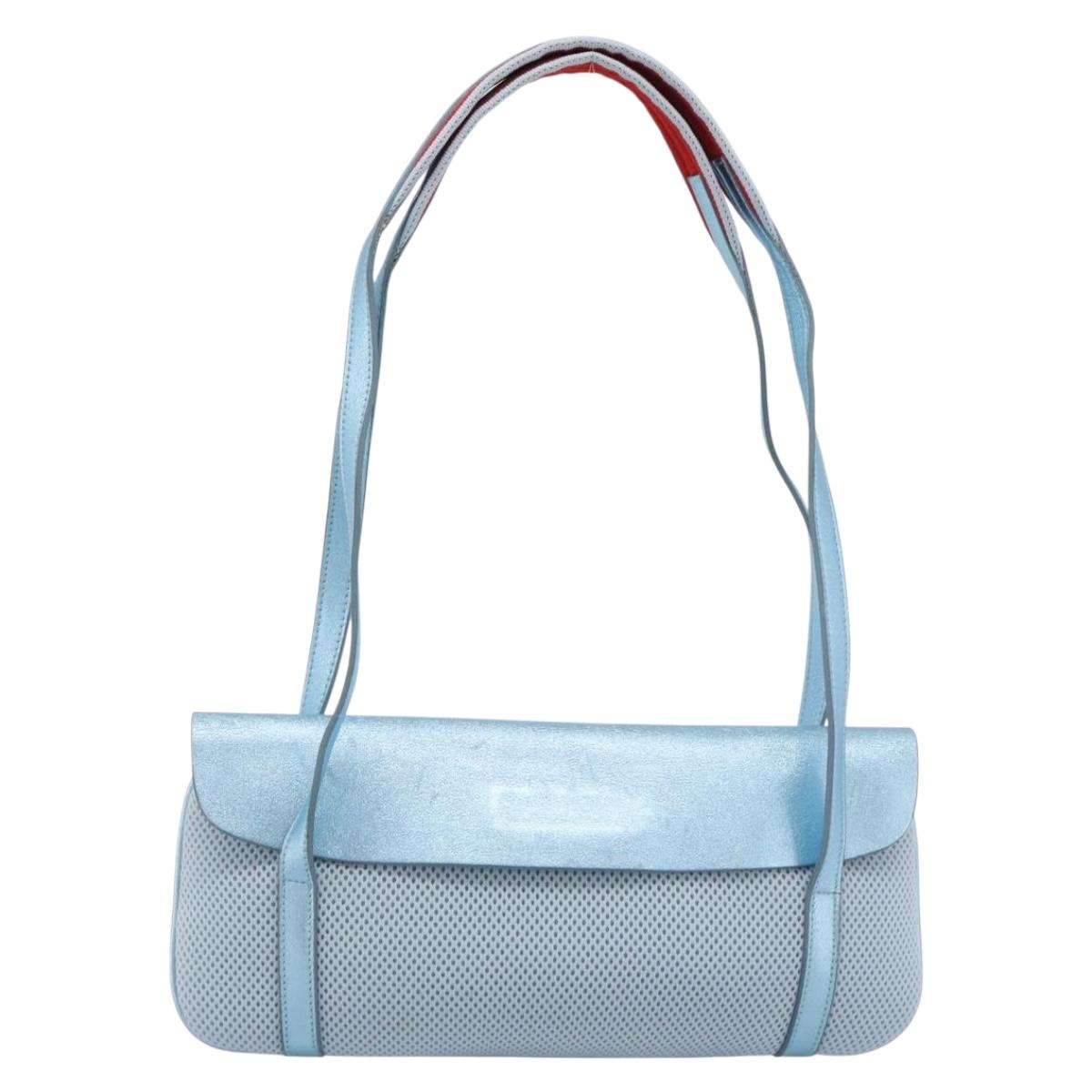 Miu Miu Shoulder Bag Canvas Light Blue Silver Auth bs35499A