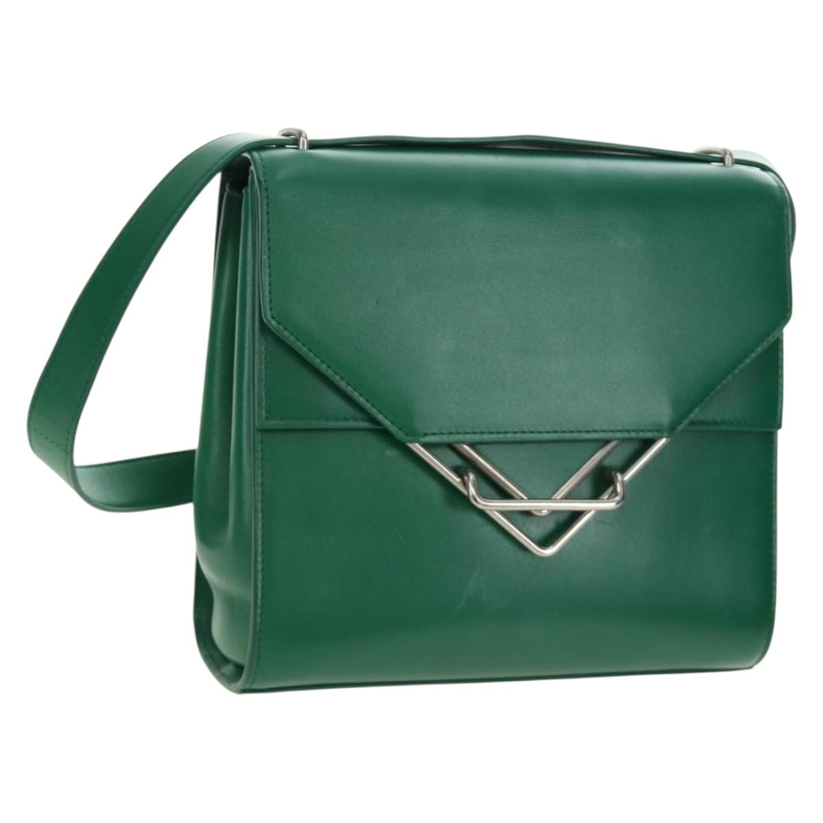 BOTTEGA VENETA Shoulder Bag Leather Green Silver Auth bs35500V