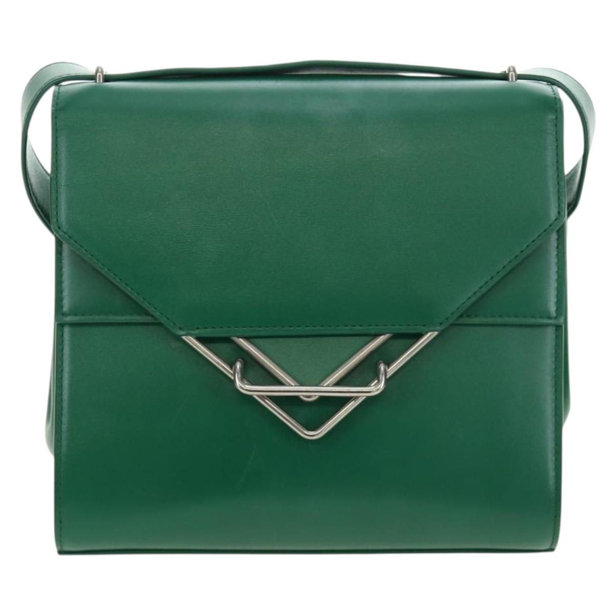 BOTTEGA VENETA Shoulder Bag Leather Green Silver Auth bs35500V