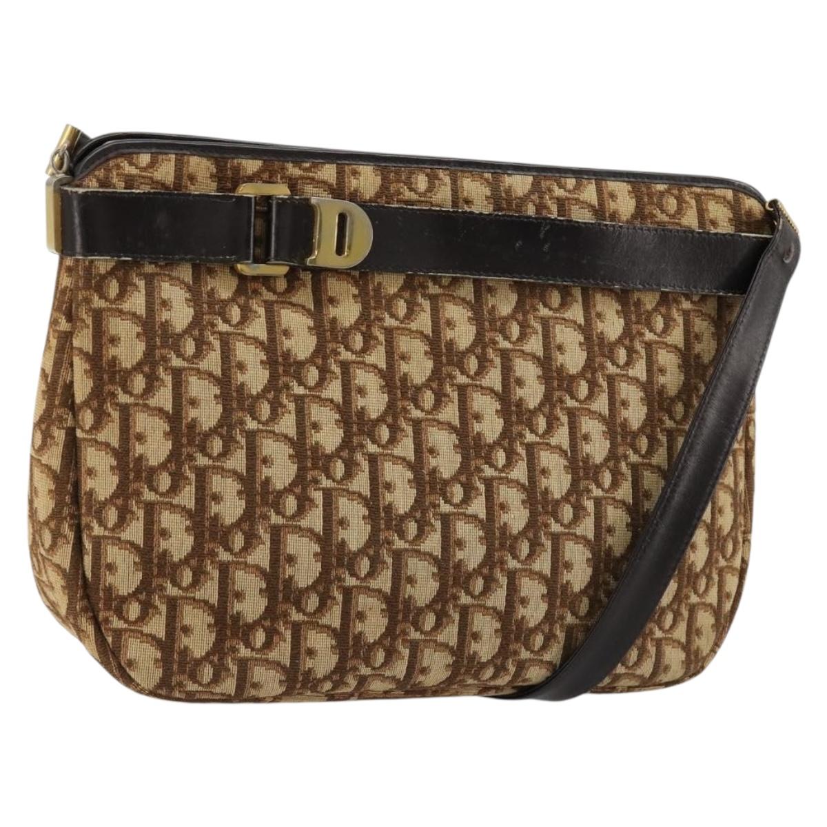 Christian Dior Trotter Canvas Shoulder Bag Brown Gold Auth bs35501