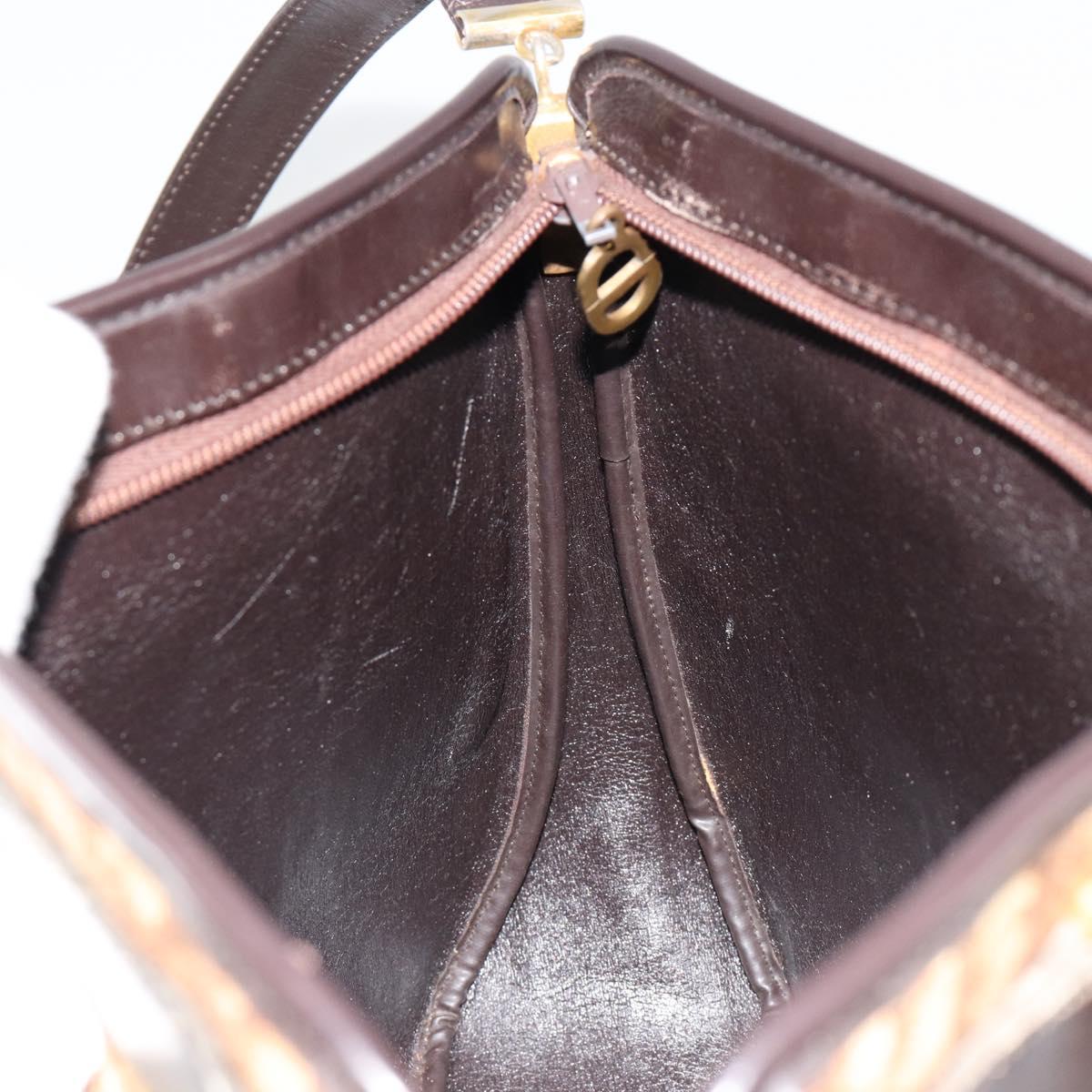 Christian Dior Trotter Canvas Shoulder Bag Brown Gold Auth bs35501