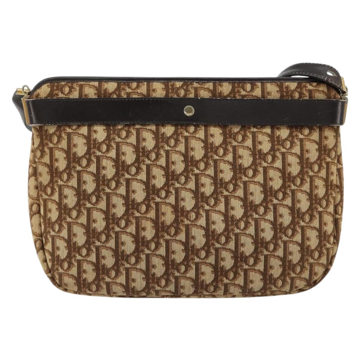 Christian Dior Trotter Canvas Shoulder Bag Brown Gold Auth bs35501