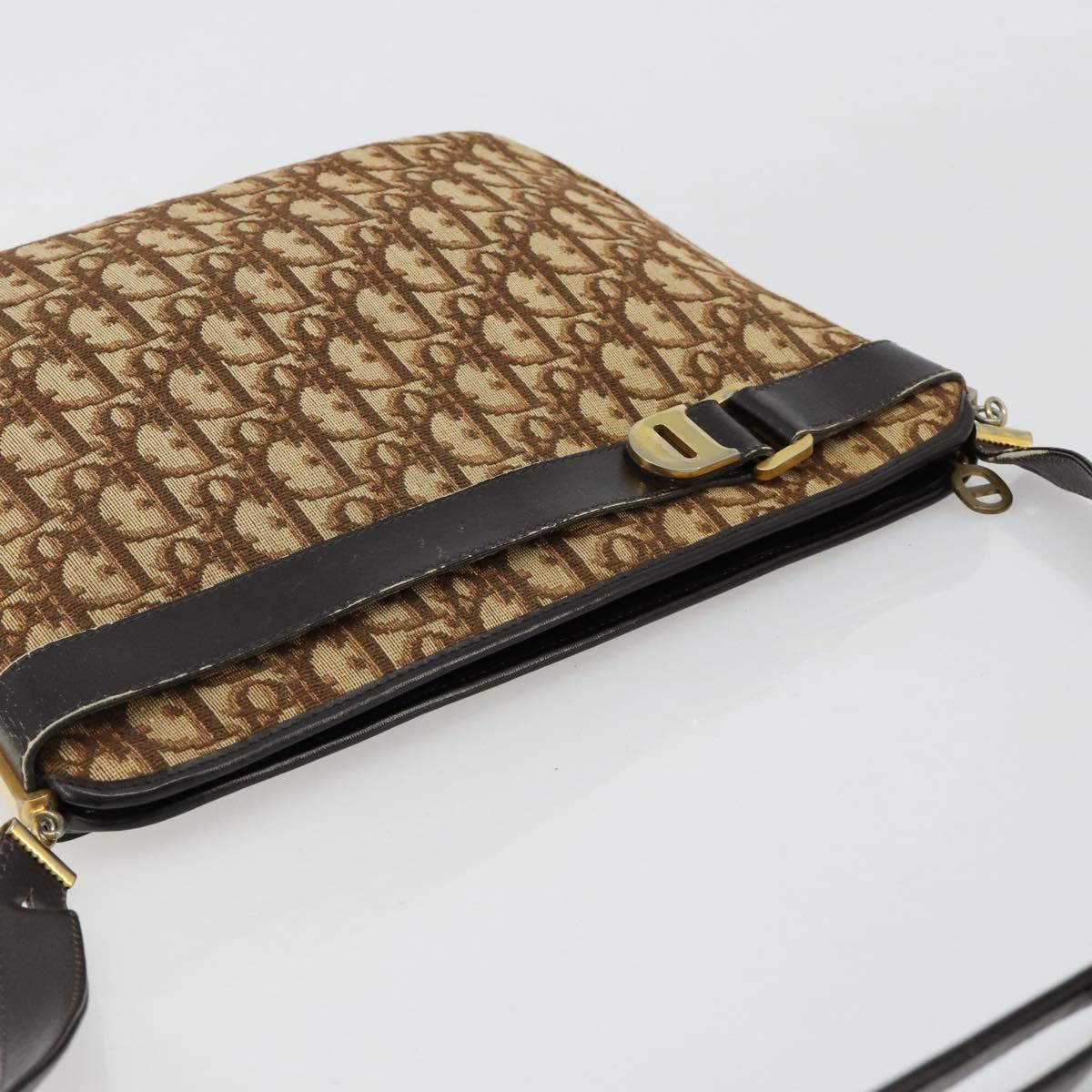 Christian Dior Trotter Canvas Shoulder Bag Brown Gold Auth bs35501