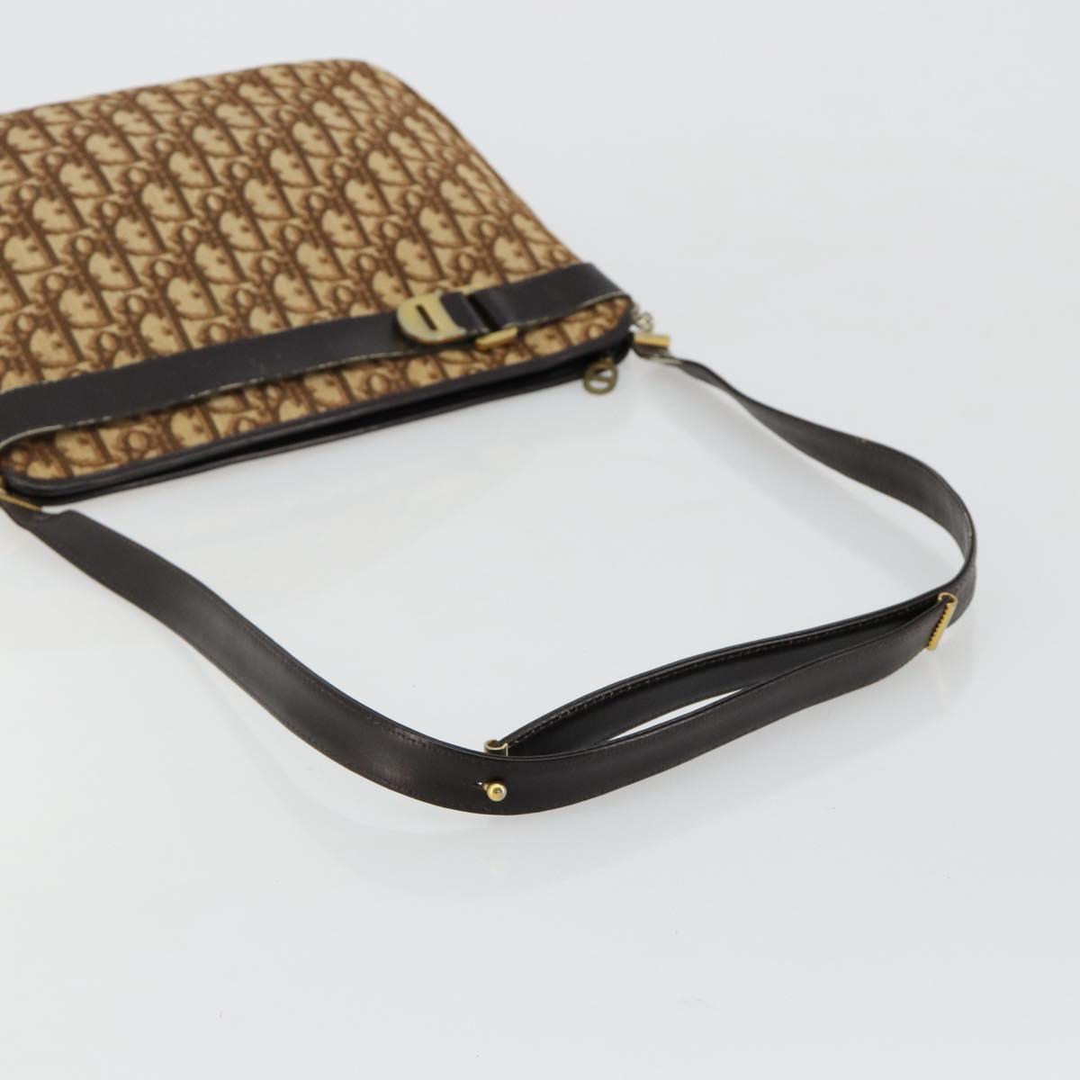 Christian Dior Trotter Canvas Shoulder Bag Brown Gold Auth bs35501