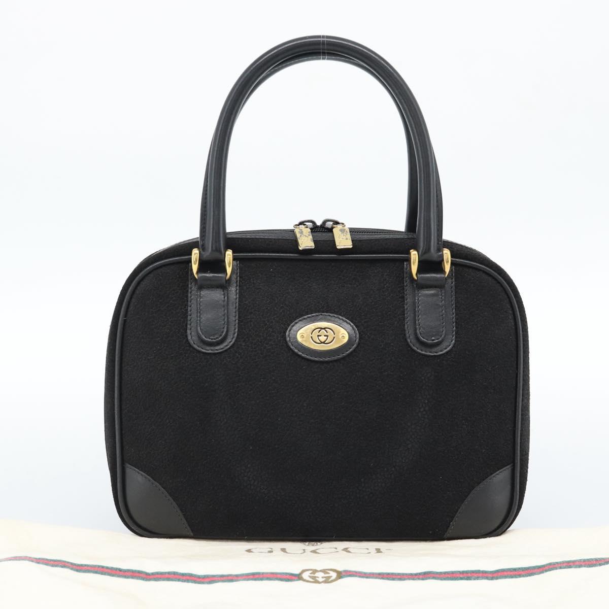 GUCCI Hand Bag Suede Black Gold 000 39 0030 Auth bs35502