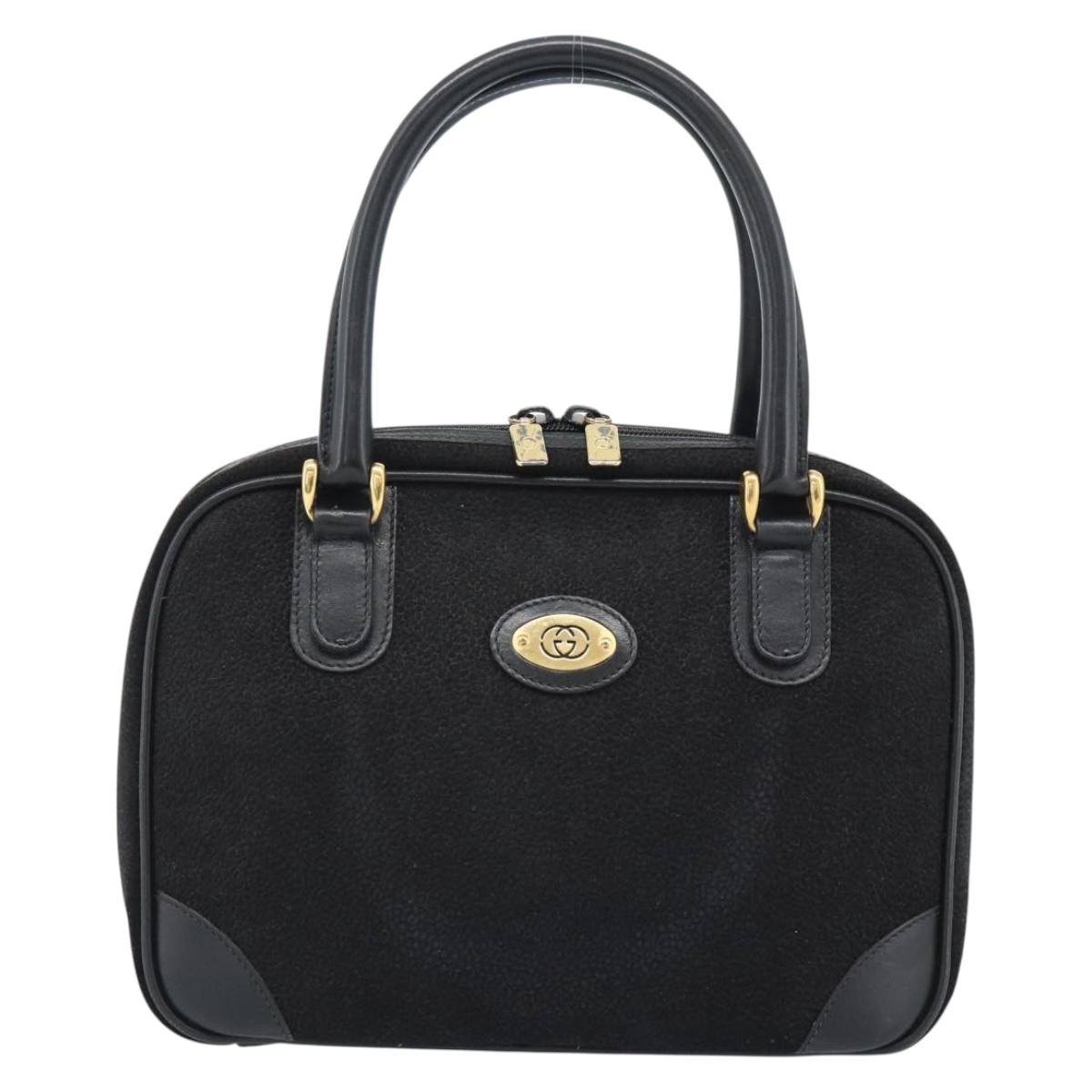 GUCCI Hand Bag Suede Black Gold 000 39 0030 Auth bs35502