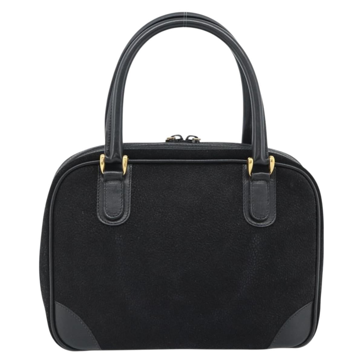 GUCCI Hand Bag Suede Black Gold 000 39 0030 Auth bs35502