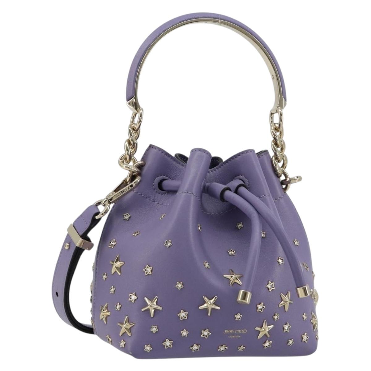 Jimmy Choo Purse Shoulder Bag Leather 2way Purple Gold Auth bs35503A