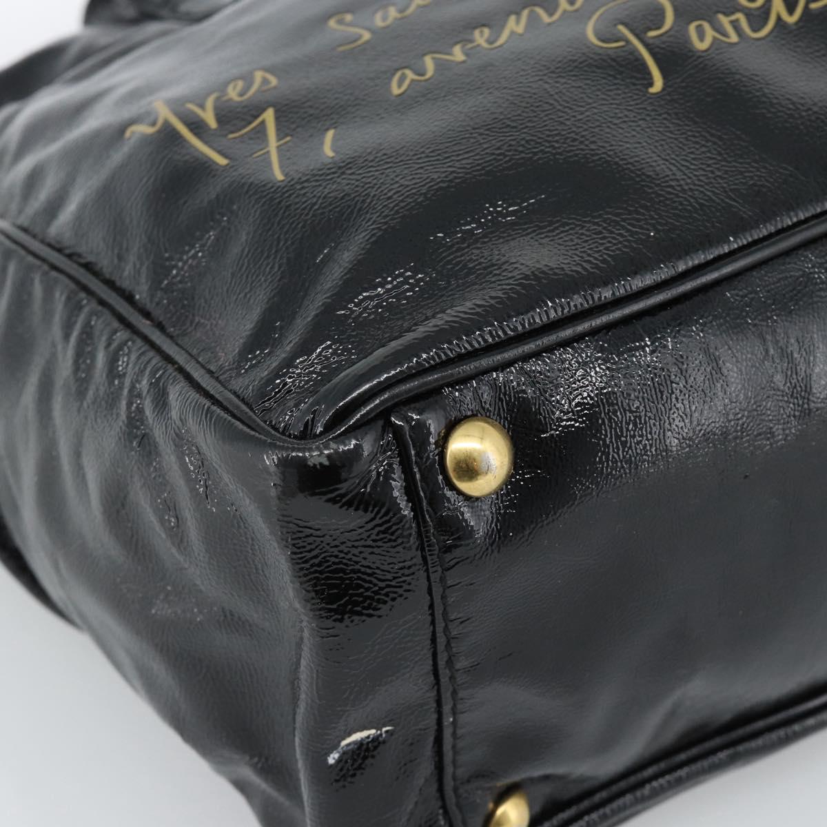 SAINT LAURENT Tote Bag Patent Leather Black Gold Auth bs35505