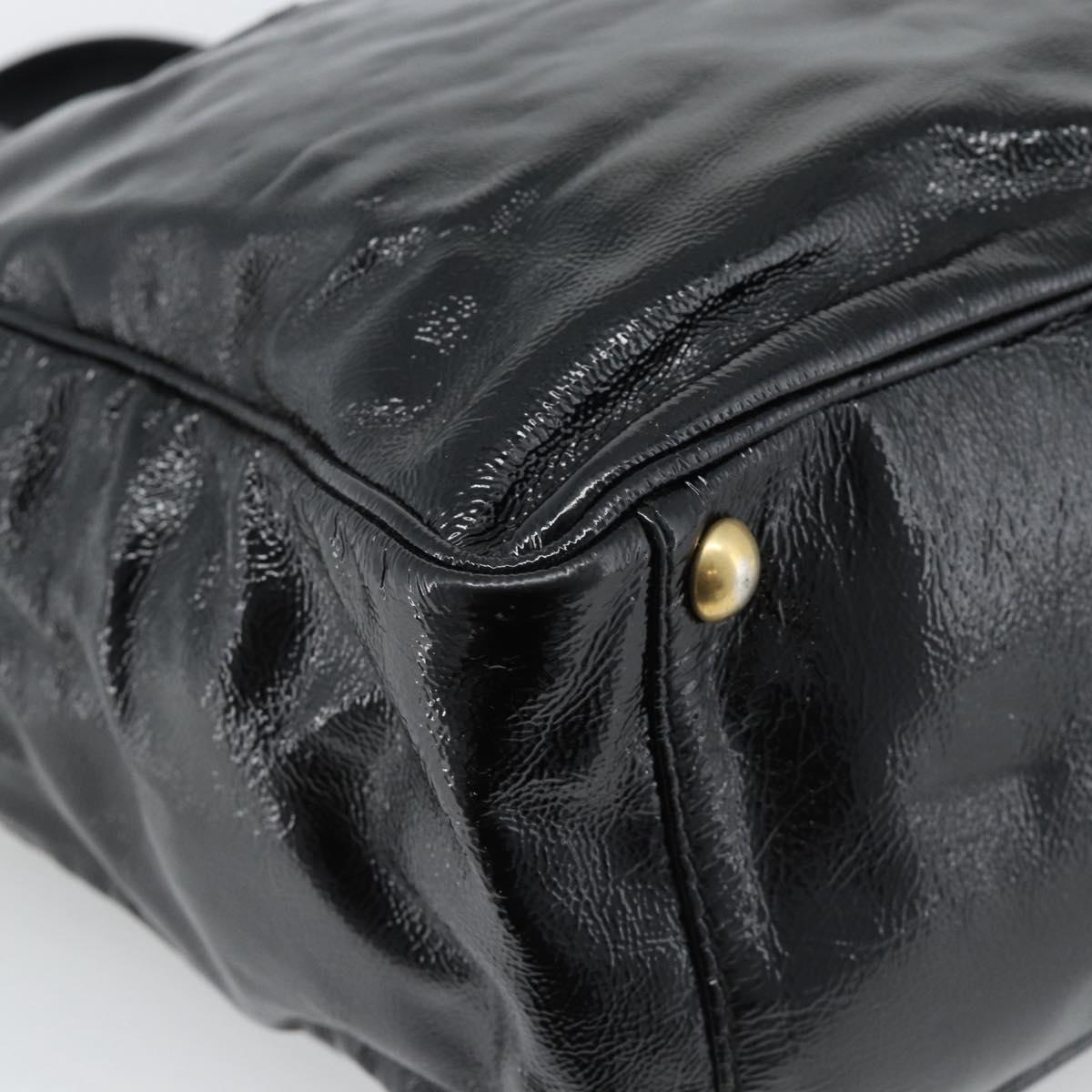 SAINT LAURENT Tote Bag Patent Leather Black Gold Auth bs35505