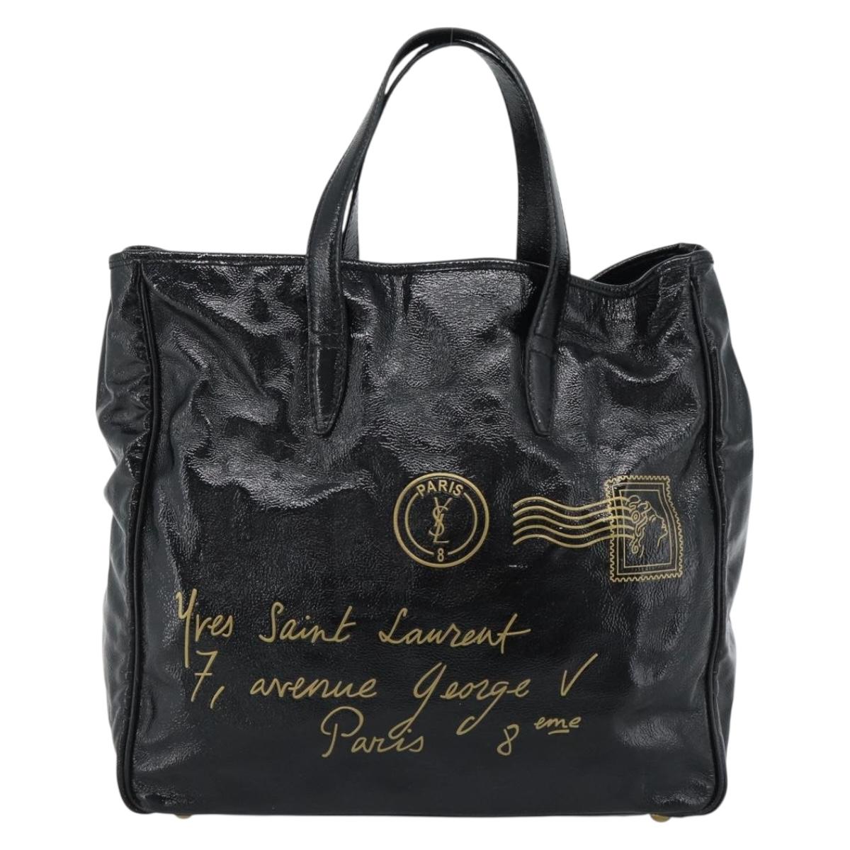 SAINT LAURENT Tote Bag Patent Leather Black Gold Auth bs35505