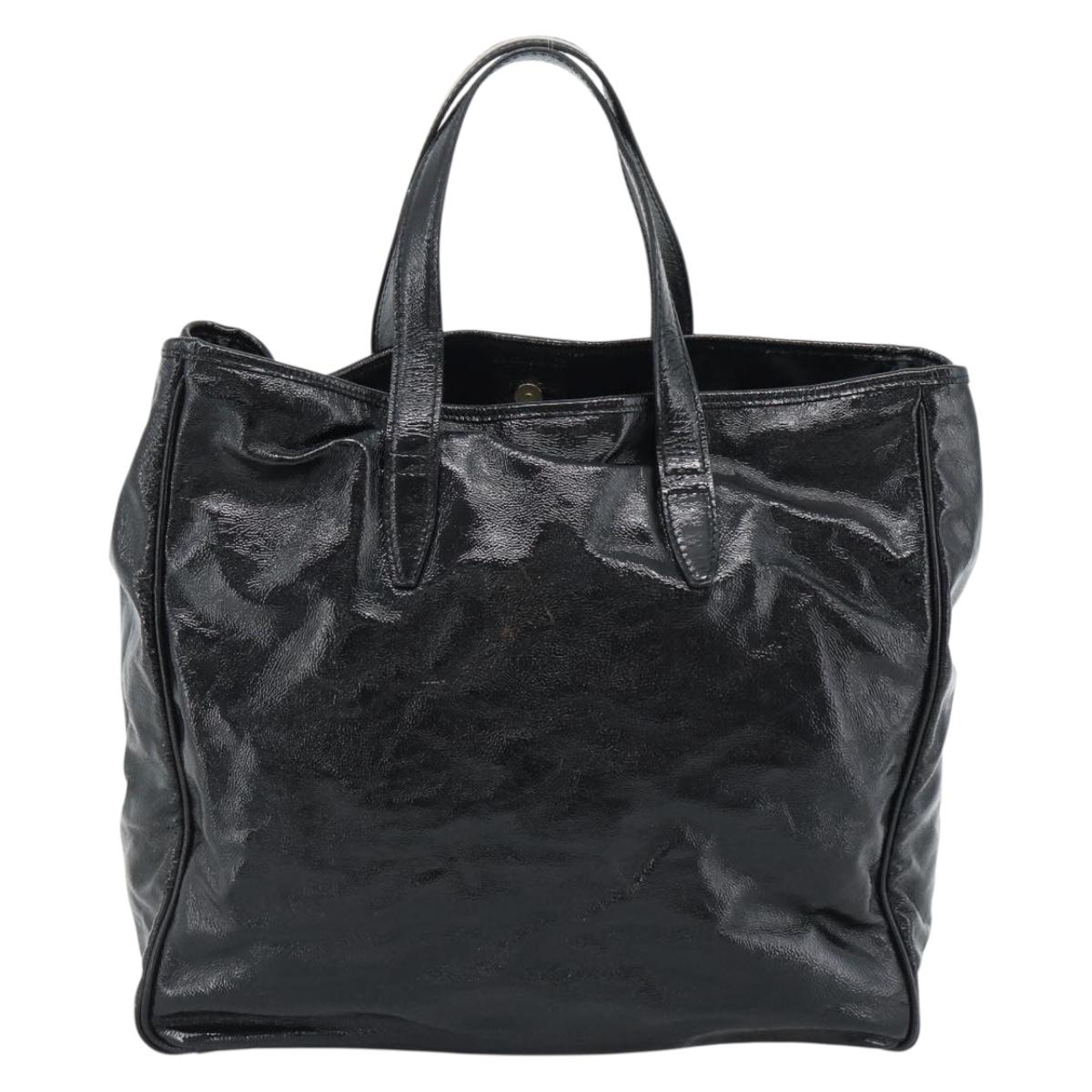 SAINT LAURENT Tote Bag Patent Leather Black Gold Auth bs35505