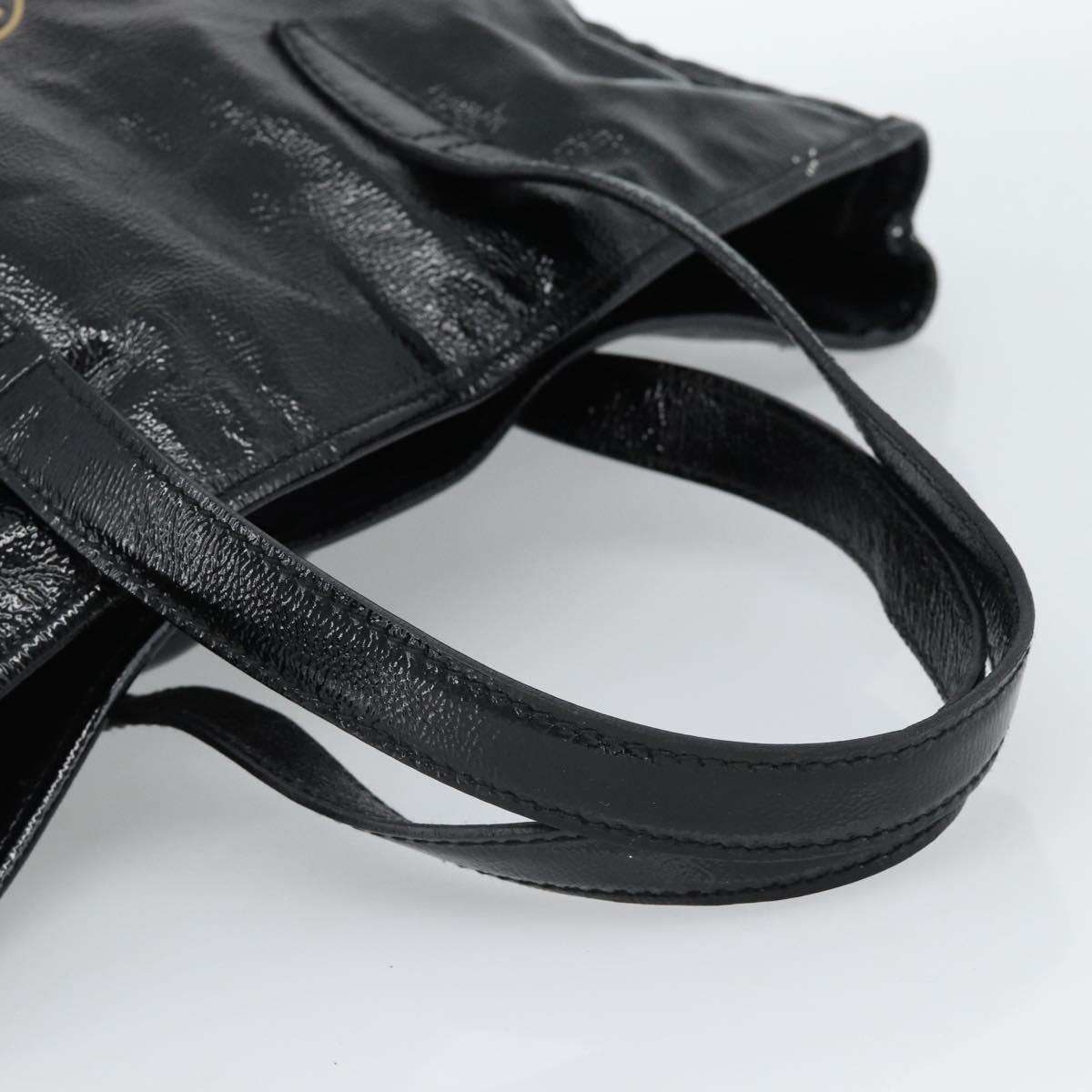 SAINT LAURENT Tote Bag Patent Leather Black Gold Auth bs35505