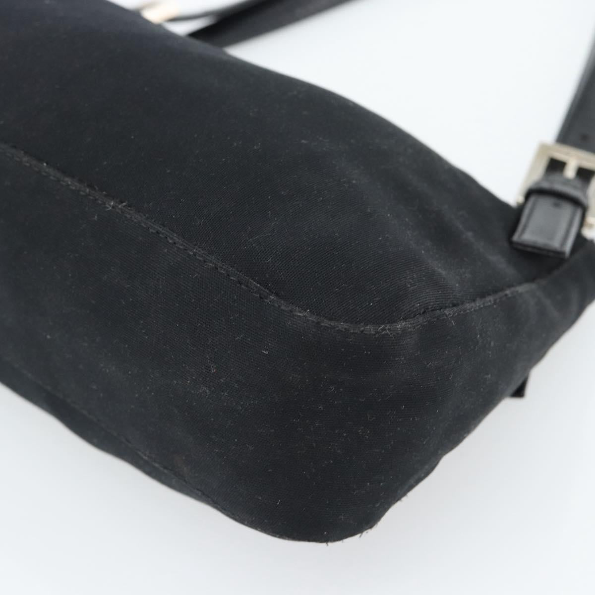 FENDI Mamma Baguette Shoulder Bag Cotton Jersey Black Silver Auth bs35506