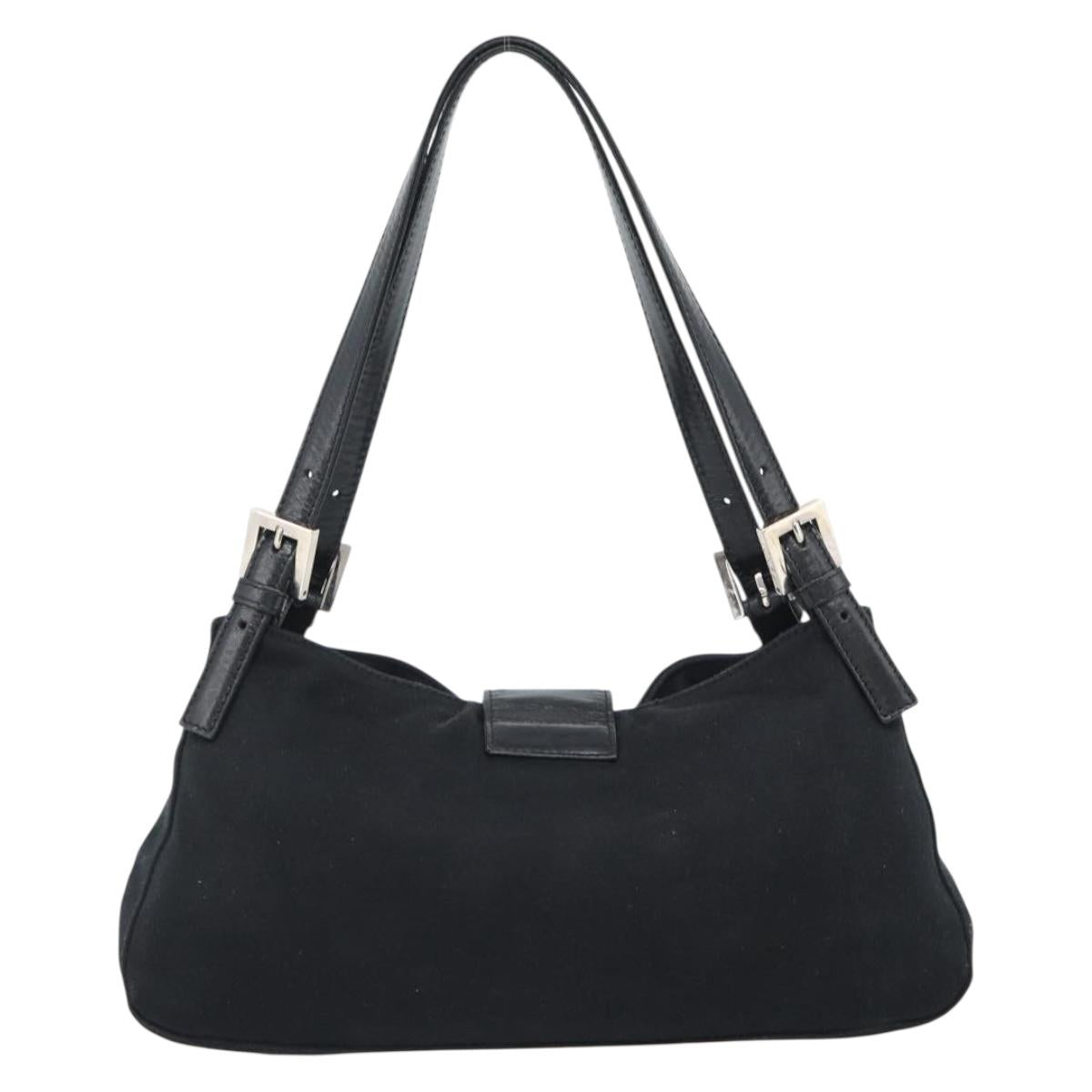 FENDI Mamma Baguette Shoulder Bag Cotton Jersey Black Silver Auth bs35506