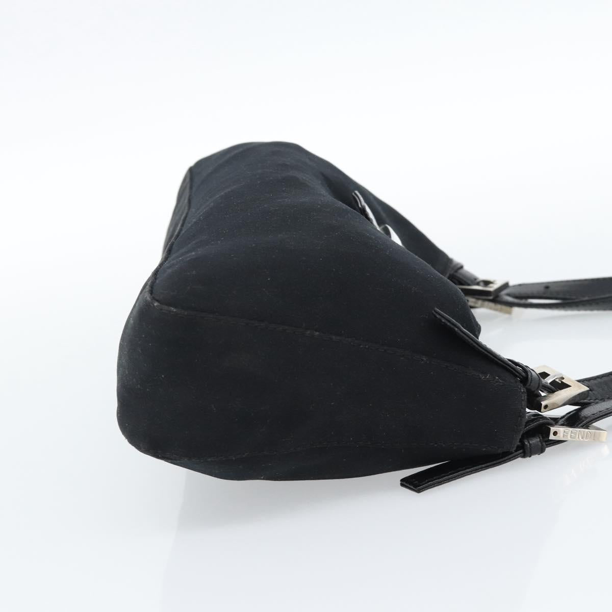 FENDI Mamma Baguette Shoulder Bag Cotton Jersey Black Silver Auth bs35506