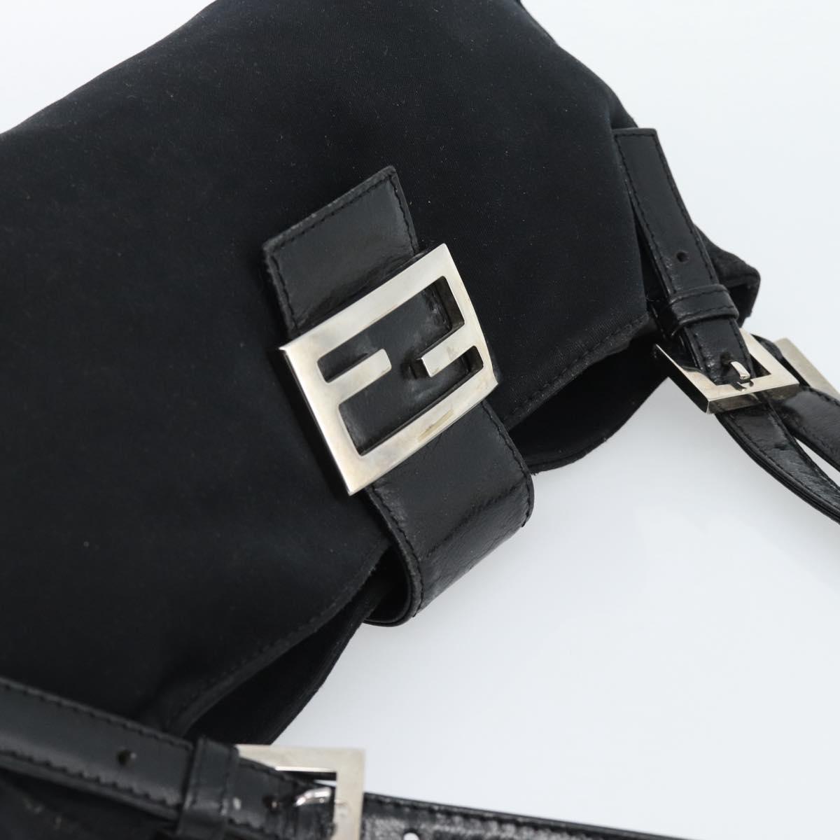 FENDI Mamma Baguette Shoulder Bag Cotton Jersey Black Silver Auth bs35506