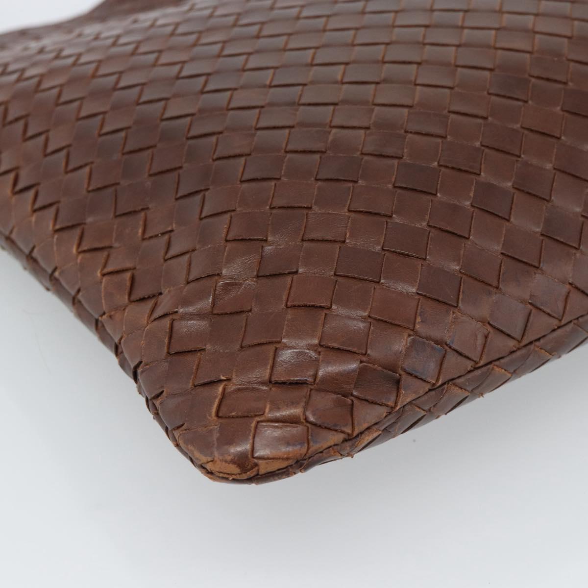 BOTTEGA VENETA INTRECCIATO Shoulder Bag Leather Brown Gold Auth bs35508