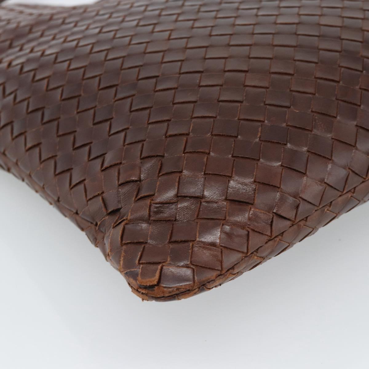 BOTTEGA VENETA INTRECCIATO Shoulder Bag Leather Brown Gold Auth bs35508