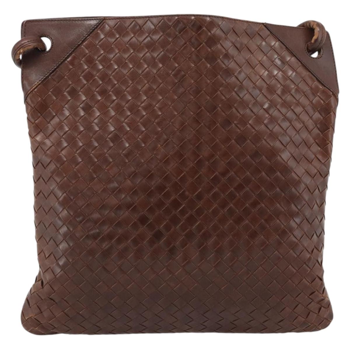 BOTTEGA VENETA INTRECCIATO Shoulder Bag Leather Brown Gold Auth bs35508