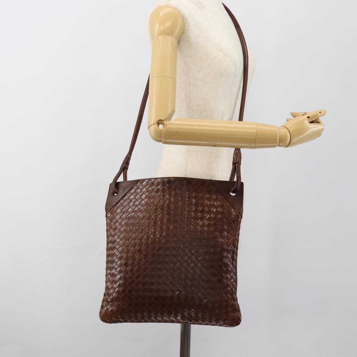 BOTTEGA VENETA INTRECCIATO Shoulder Bag Leather Brown Gold Auth bs35508