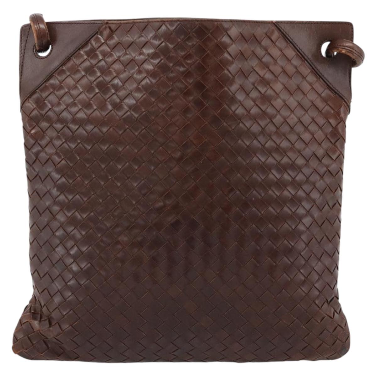 BOTTEGA VENETA INTRECCIATO Shoulder Bag Leather Brown Gold Auth bs35508