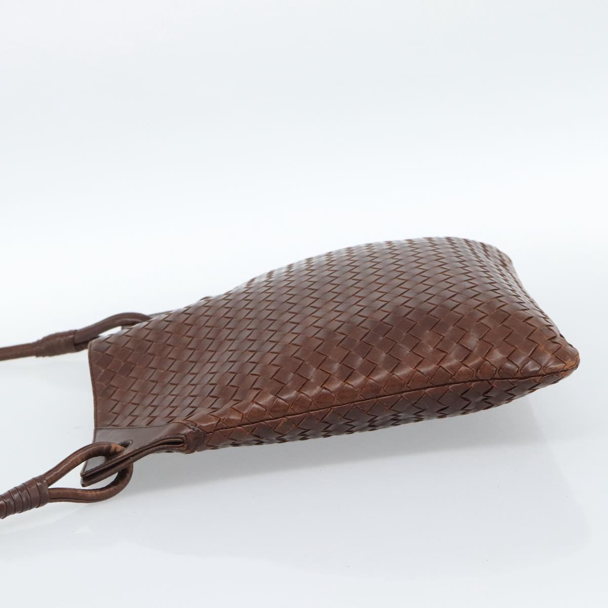 BOTTEGA VENETA INTRECCIATO Shoulder Bag Leather Brown Gold Auth bs35508