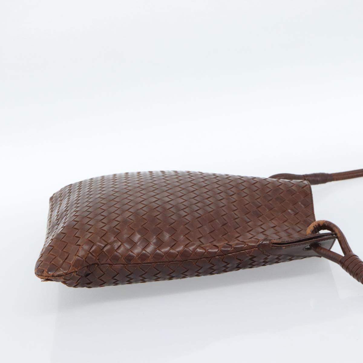 BOTTEGA VENETA INTRECCIATO Shoulder Bag Leather Brown Gold Auth bs35508