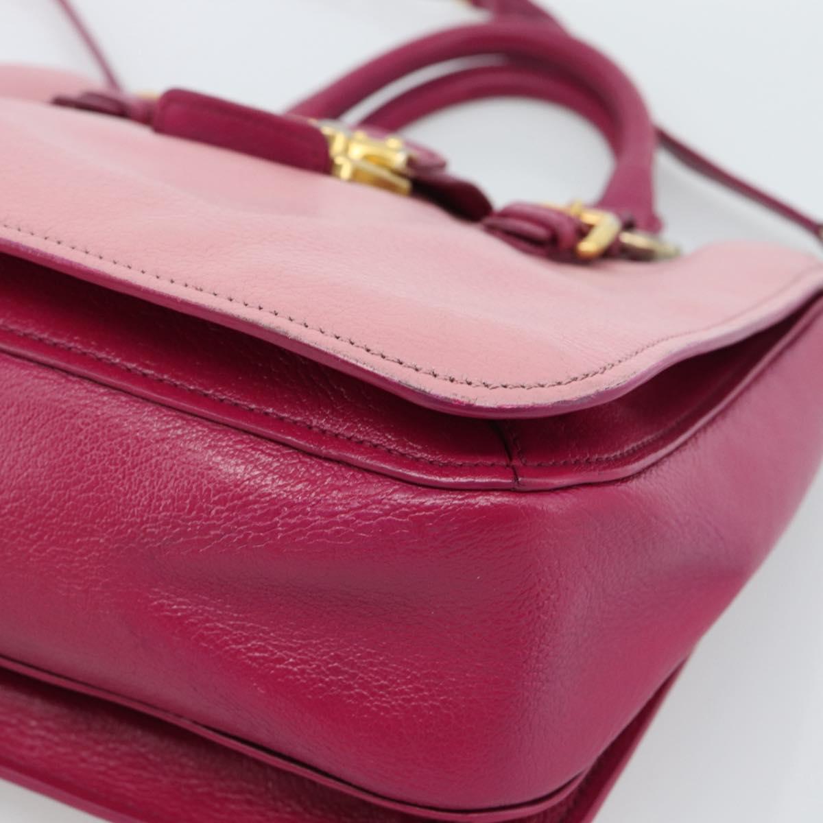 Miu Miu Madras Hand Bag Leather 2way Pink Gold Auth bs35509
