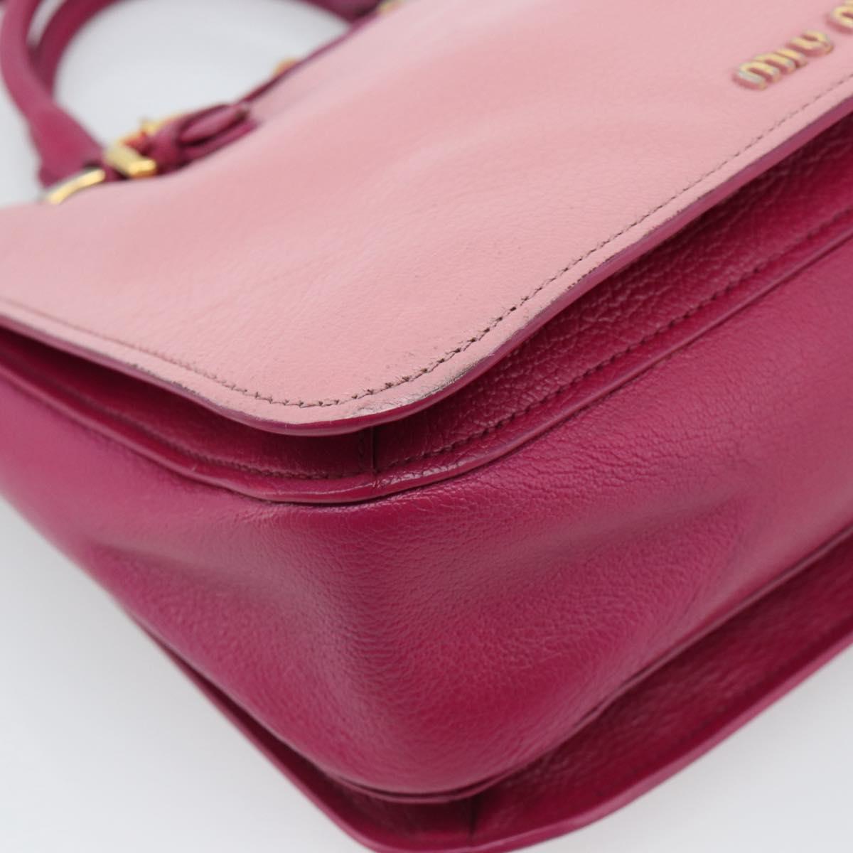 Miu Miu Madras Hand Bag Leather 2way Pink Gold Auth bs35509